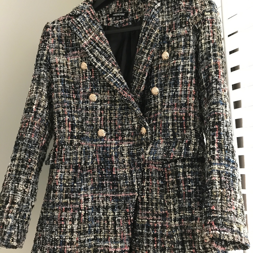 Multicolor Shimmery Boucle Double Breasted Blazer Ladies Medium